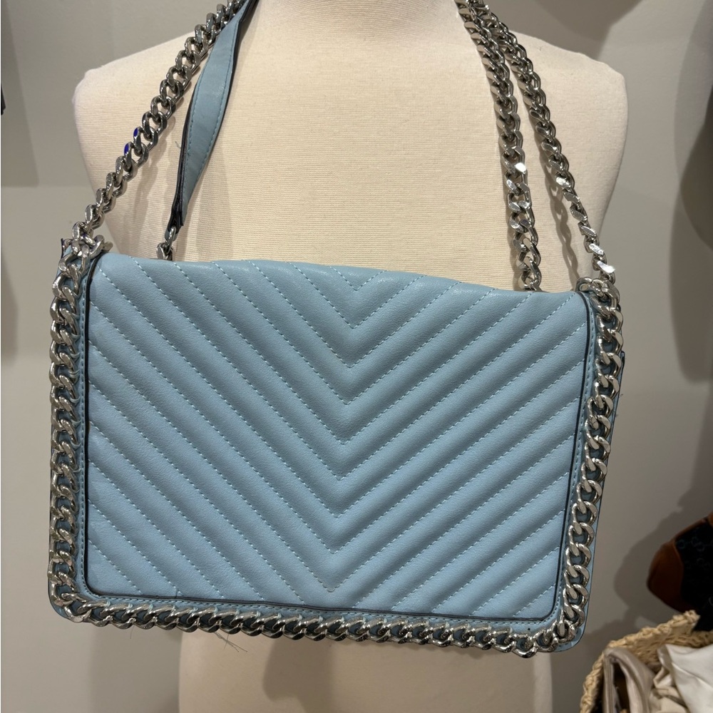 Blue silver chain bag